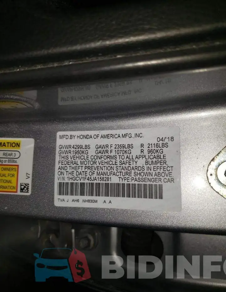 1HGCV1F45JA158281 Photo# 10