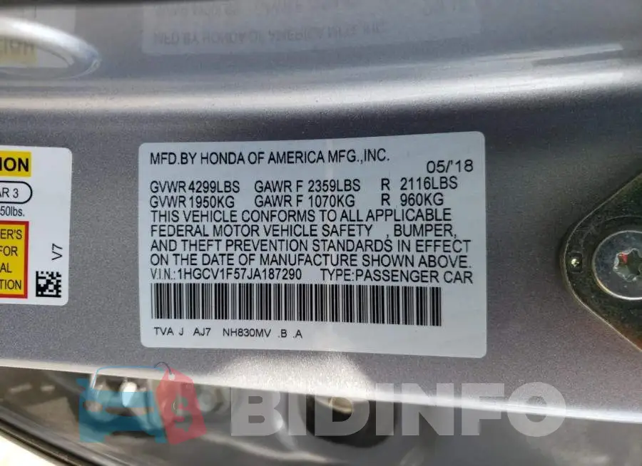 1HGCV1F57JA187290 Photo# 10