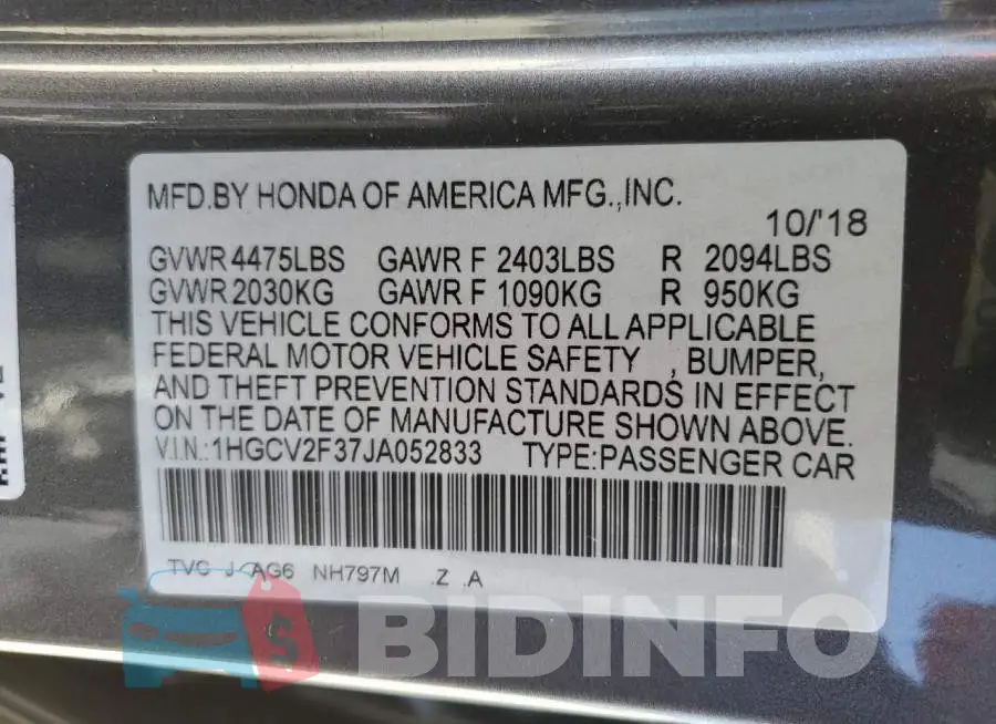 1HGCV2F37JA052833 Photo# 10