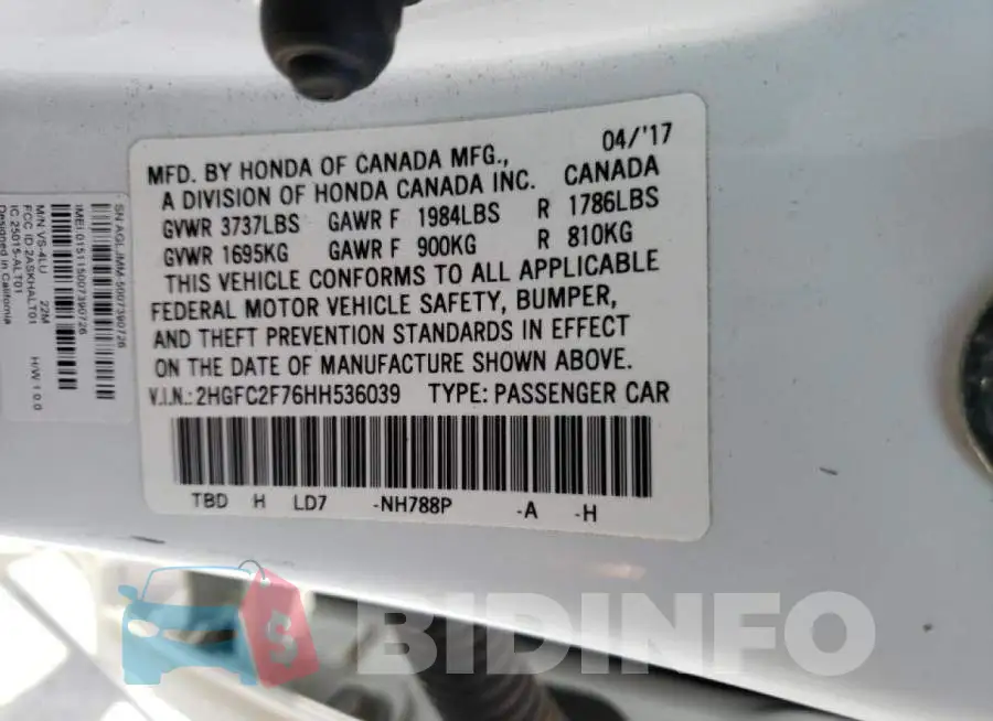 2HGFC2F76HH536039 Photo# 10