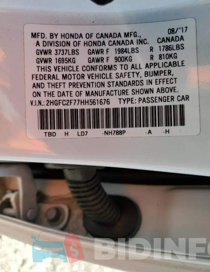 2HGFC2F77HH561676 Photo# 10