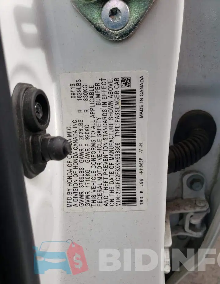 2HGFC2F8XKH598396 Photo# 10