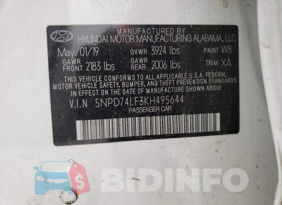 5NPD74LF3KH495644 Photo# 10