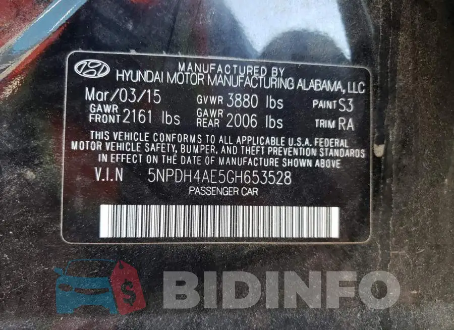 5NPDH4AE5GH653528 Photo# 10