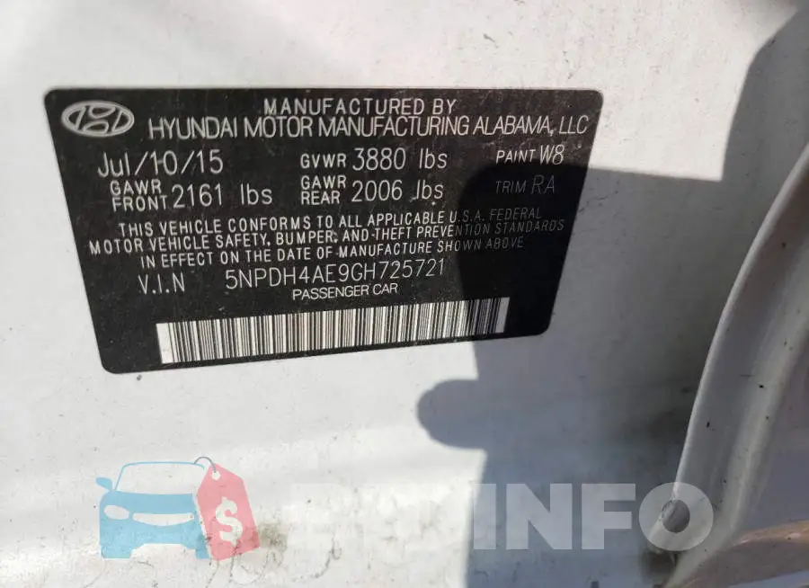 5NPDH4AE9GH725721 Photo# 10