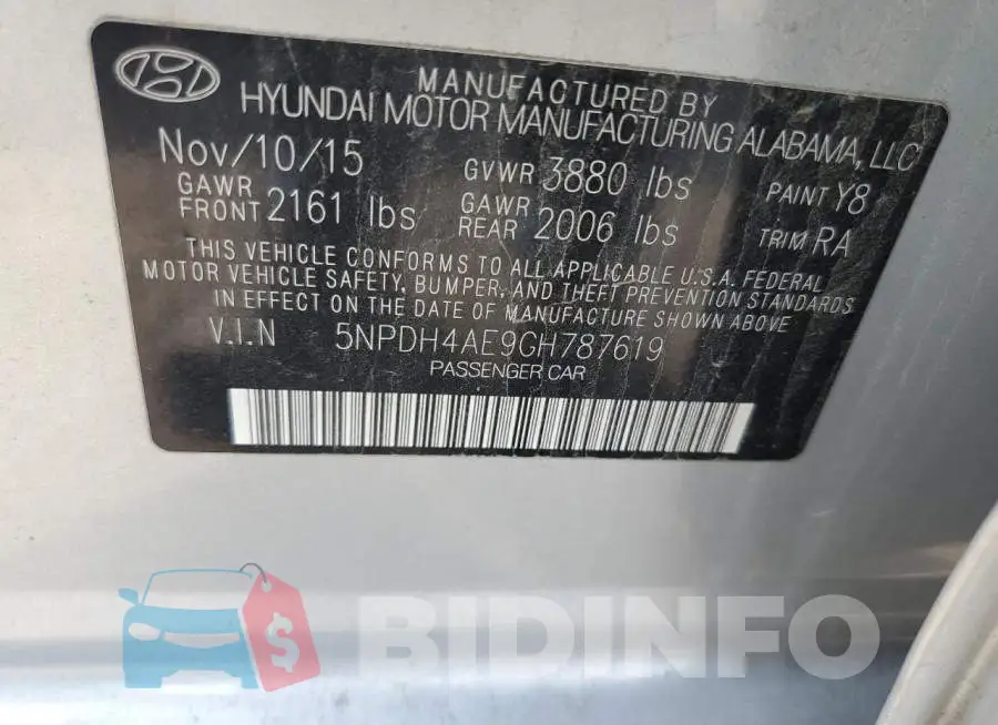 5NPDH4AE9GH787619 Photo# 10