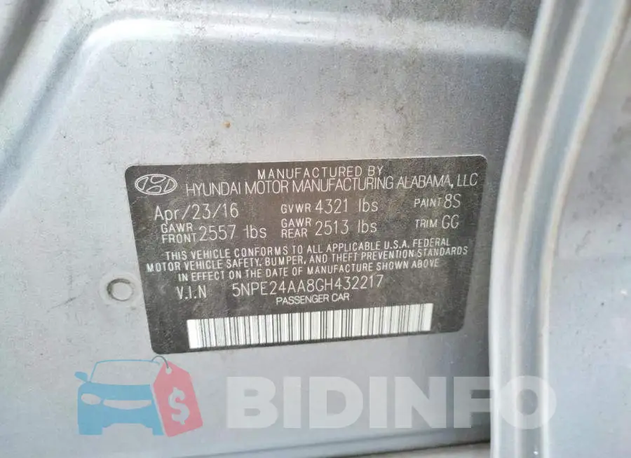 5NPE24AA8GH432217 Photo# 10