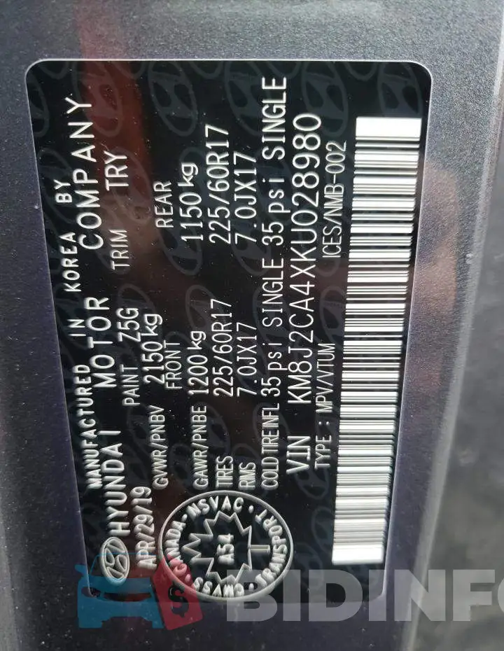 KM8J2CA4XKU028980 Photo# 10