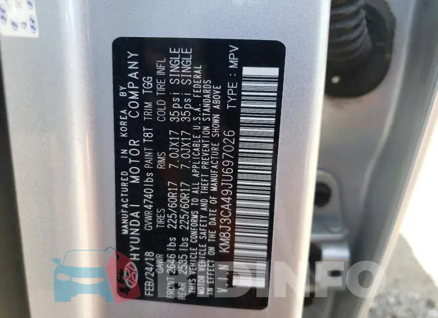 KM8J3CA49JU697026 Photo# 10