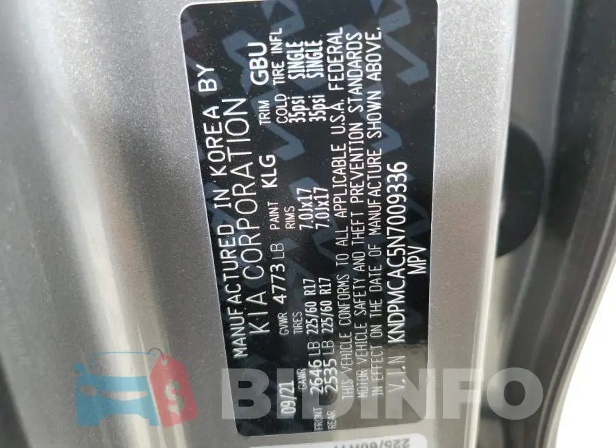 KNDPMCAC5N7009336 Photo# 10
