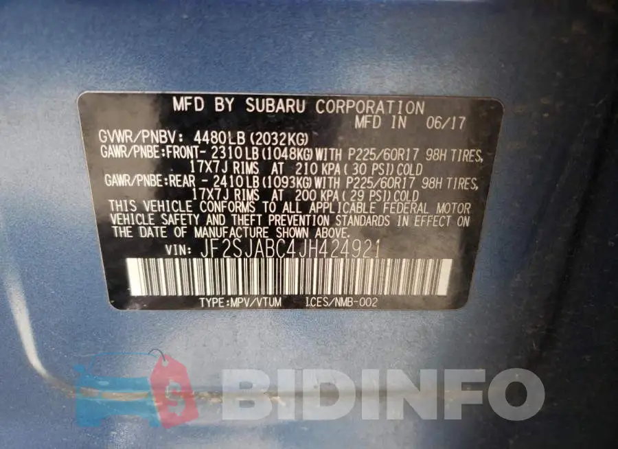JF2SJABC4JH424921 Photo# 10