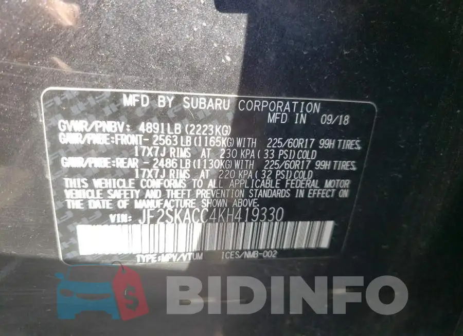 JF2SKACC4KH419330 Photo# 10