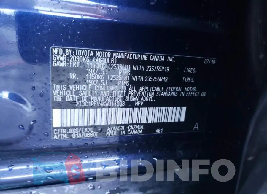 2T3C1RFV4KW044938 Photo# 10