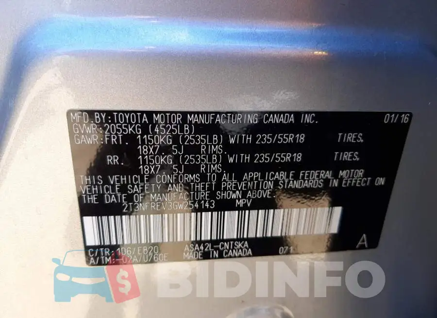 2T3NFREV3GW254143 Photo# 10