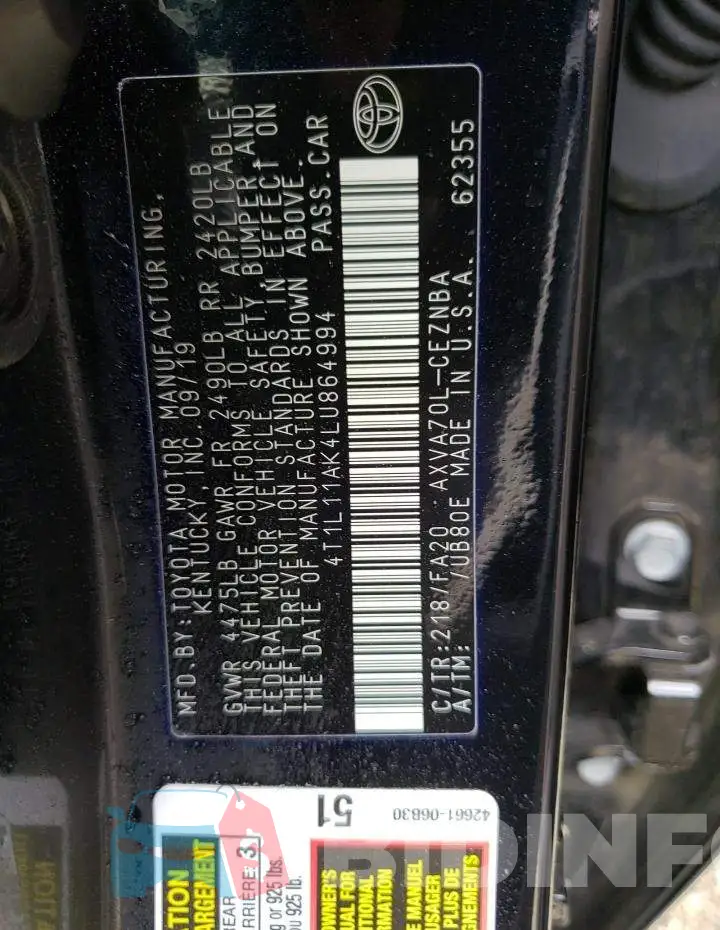 4T1L11AK4LU864994 Photo# 10