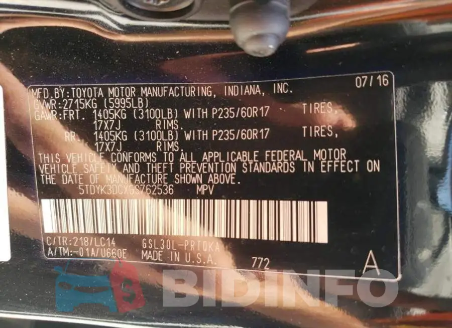 5TDYK3DCXGS762536 Photo# 10