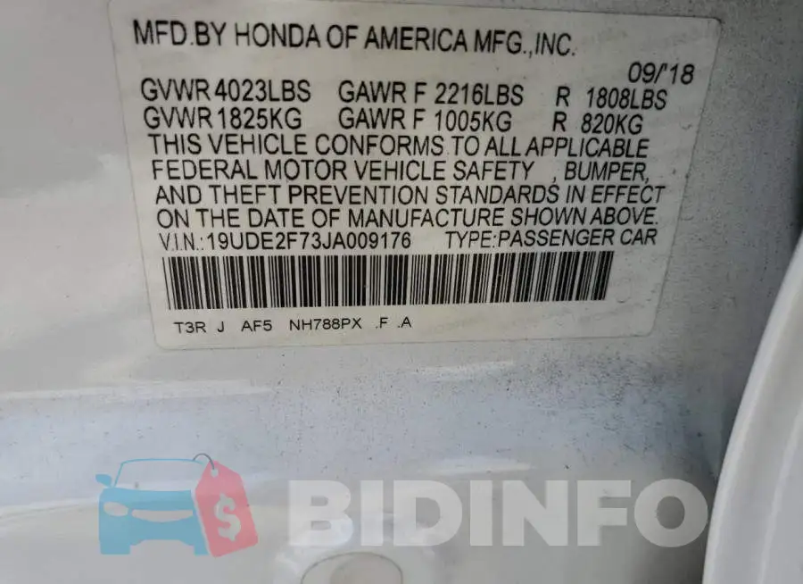 19UDE2F73JA009176 Photo# 10