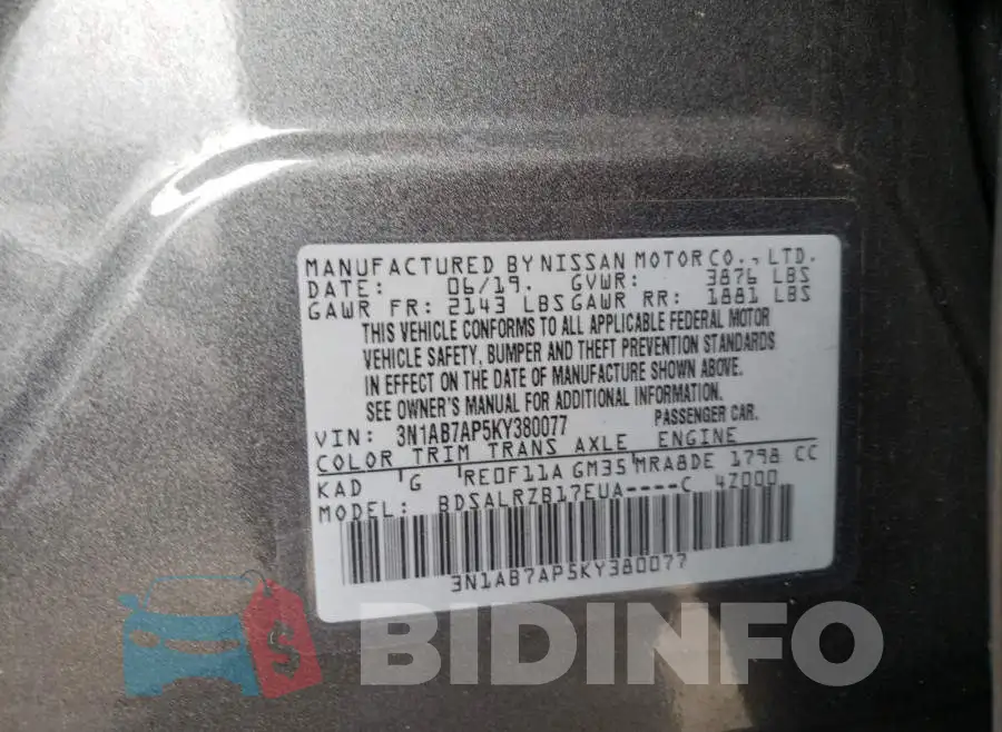 3N1AB7AP5KY380077 Photo# 10