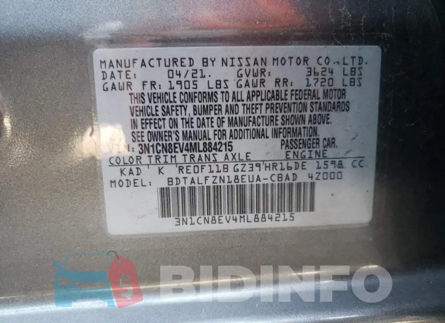 3N1CN8EV4ML884215 Photo# 10
