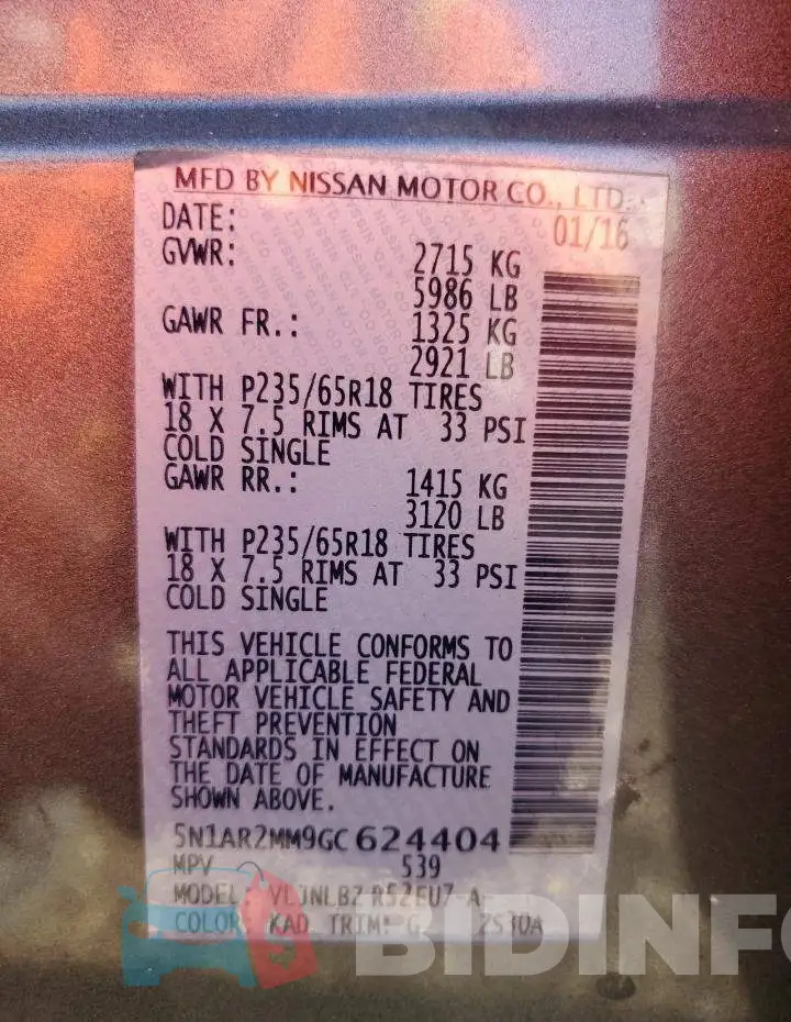 5N1AR2MM9GC624404 Photo# 10