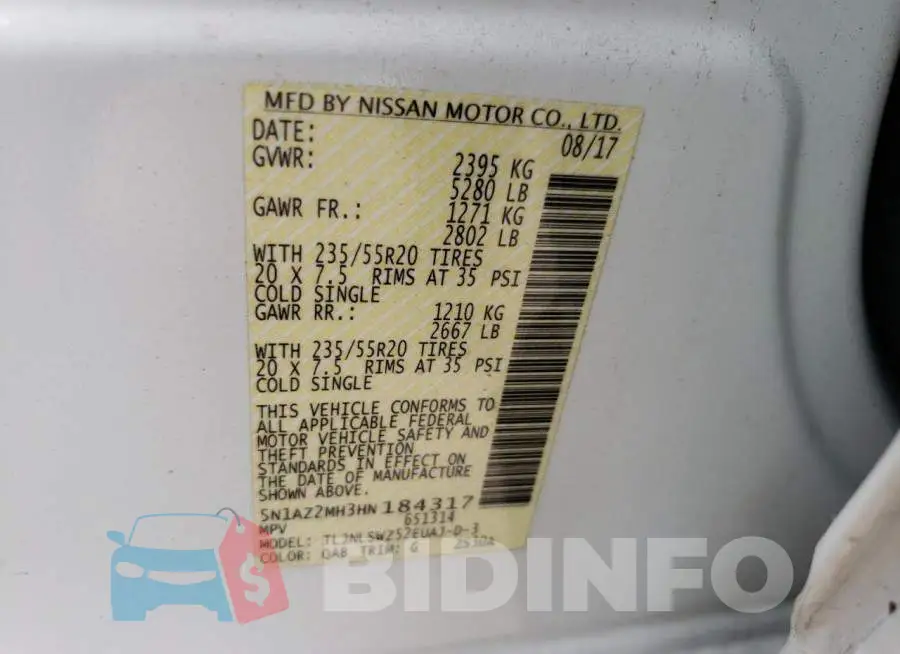 5N1AZ2MH3HN184317 Photo# 10