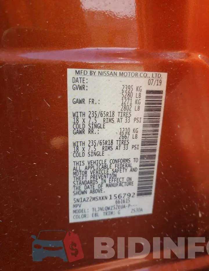 5N1AZ2MSXKN156792 Photo# 10