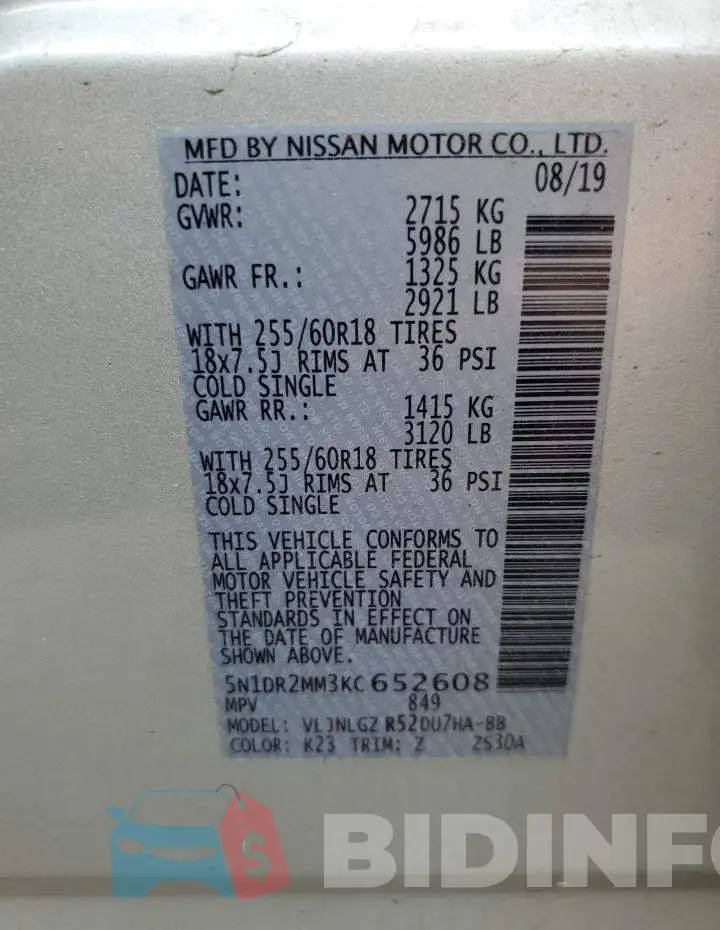 5N1DR2MM3KC652608 Photo# 10