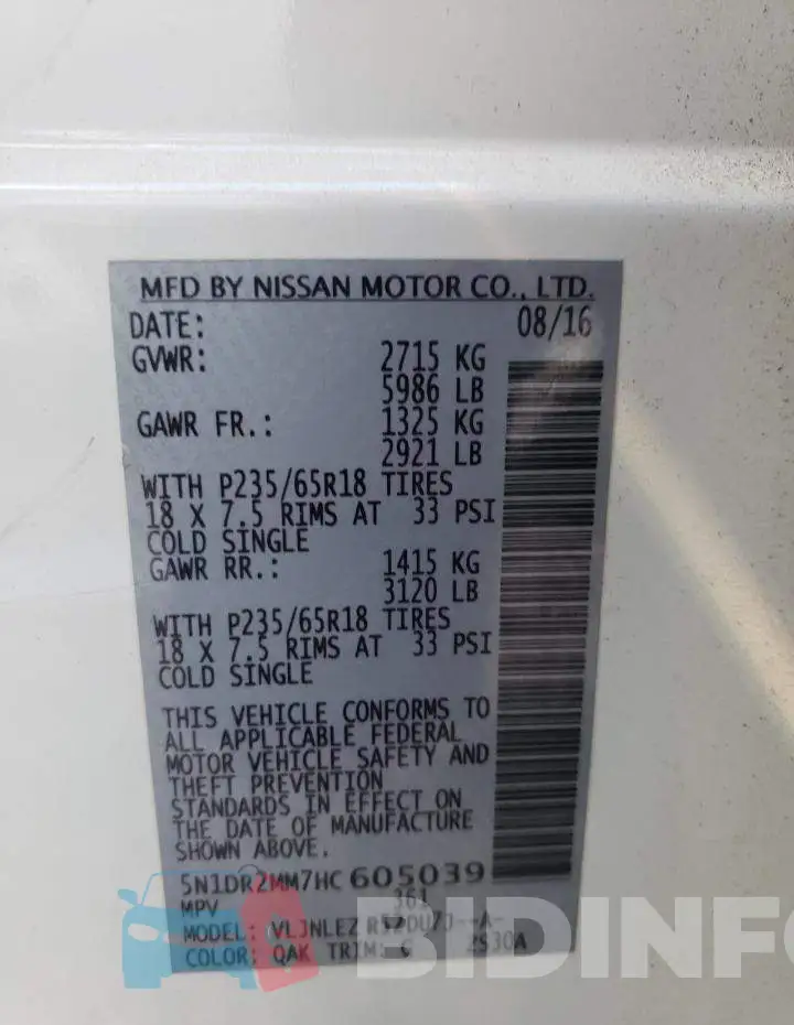 5N1DR2MM7HC605039 Photo# 10