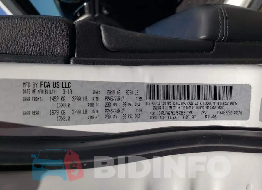 1C4RJFAG7KC754355 Photo# 10