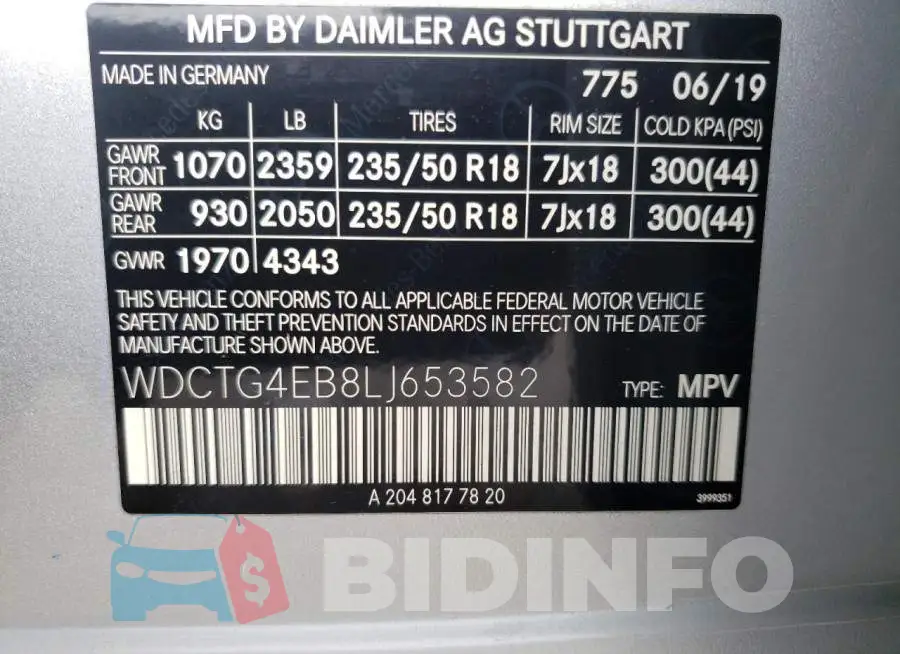 WDCTG4EB8LJ653582 Photo# 10