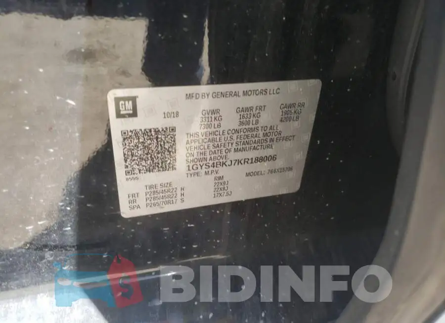 1GYS4BKJ7KR188006 Photo# 10