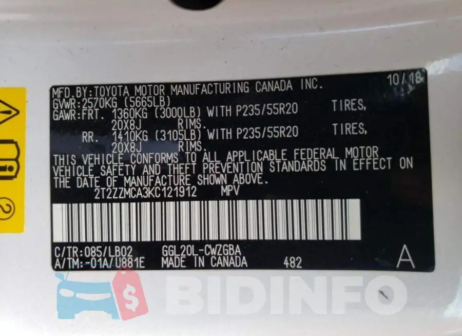 2T2ZZMCA3KC121912 Photo# 10