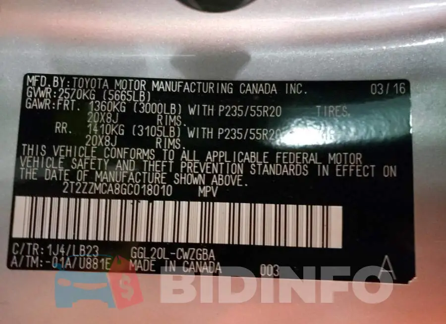 2T2ZZMCA8GC018010 Photo# 10