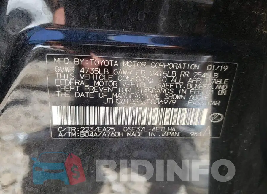 JTHC81D26K5036979 Photo# 10