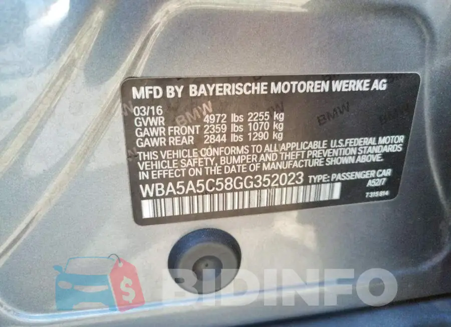 WBA5A5C58GG352023 Photo# 10