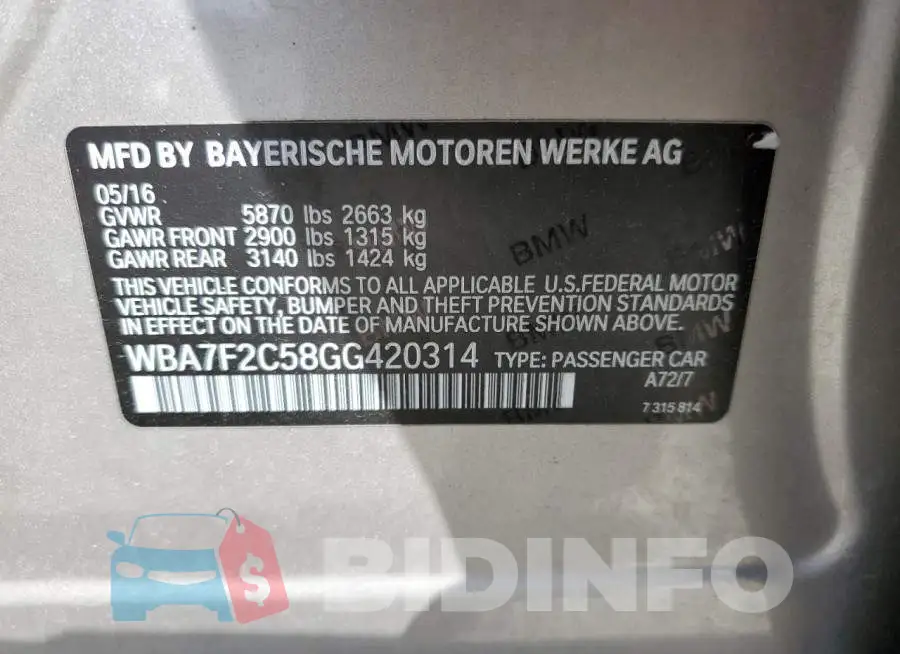 WBA7F2C58GG420314 Photo# 10