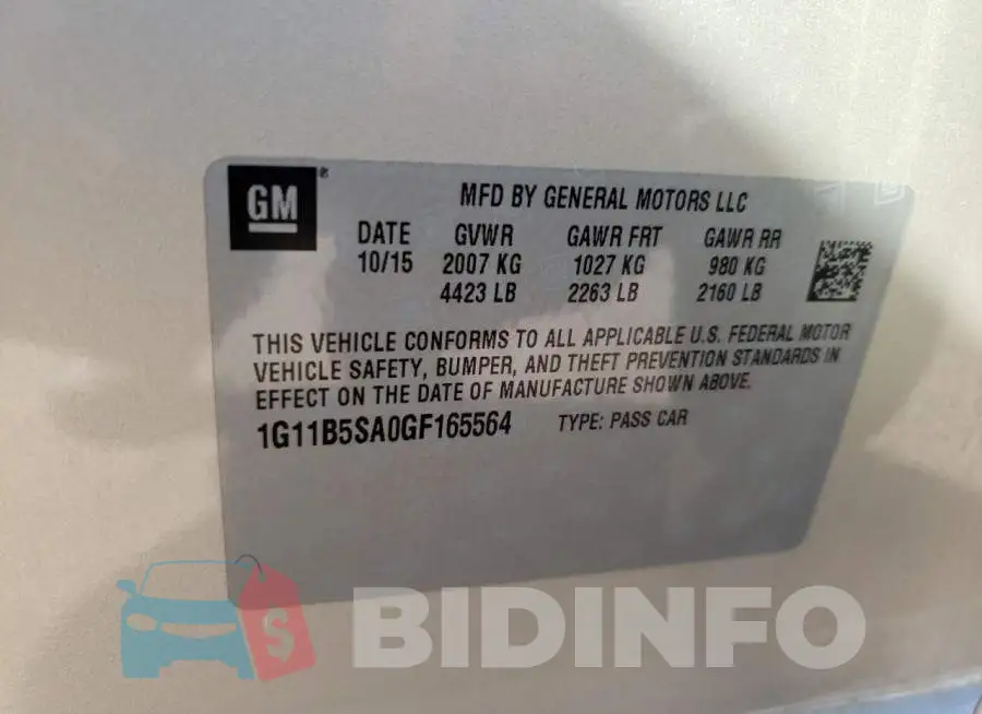 1G11B5SA0GF165564 Photo# 10