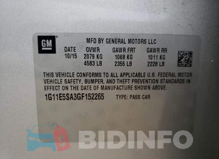 1G11E5SA3GF152265 Photo# 10