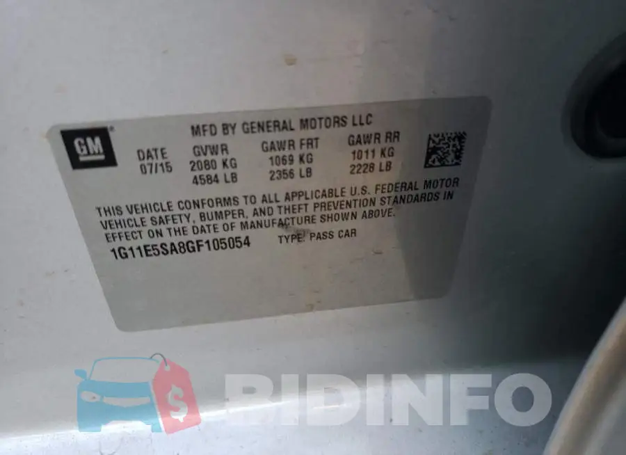 1G11E5SA8GF105054 Photo# 10