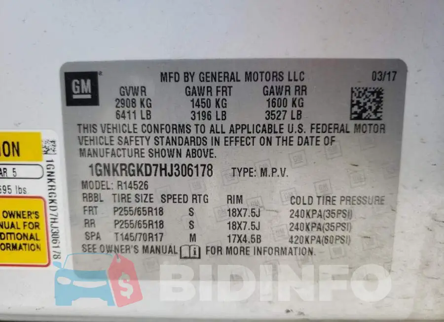1GNKRGKD7HJ306178 Photo# 10