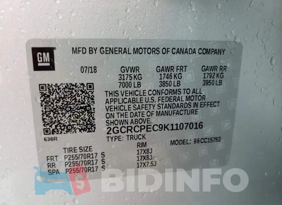 2GCRCPEC9K1107016 Photo# 10