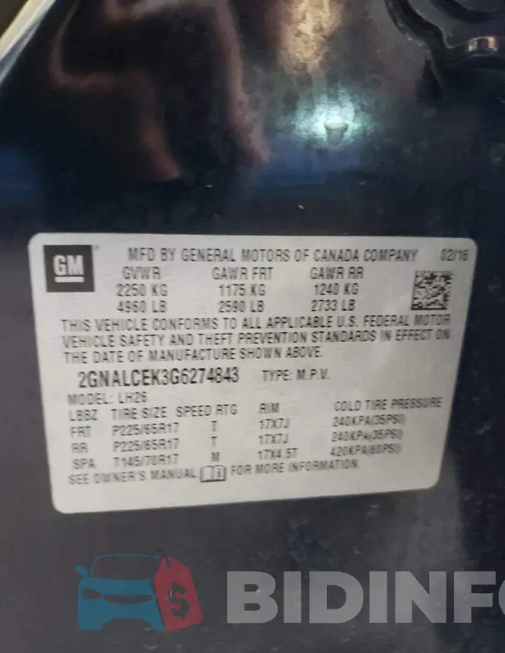 2GNALCEK3G6274843 Photo# 10