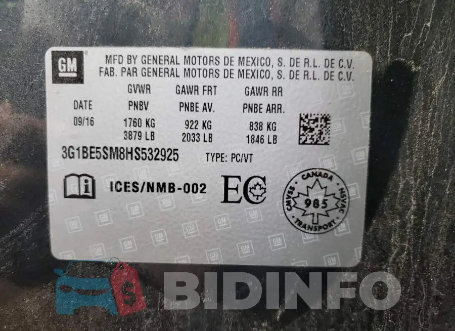 3G1BE5SM8HS532925 Photo# 10