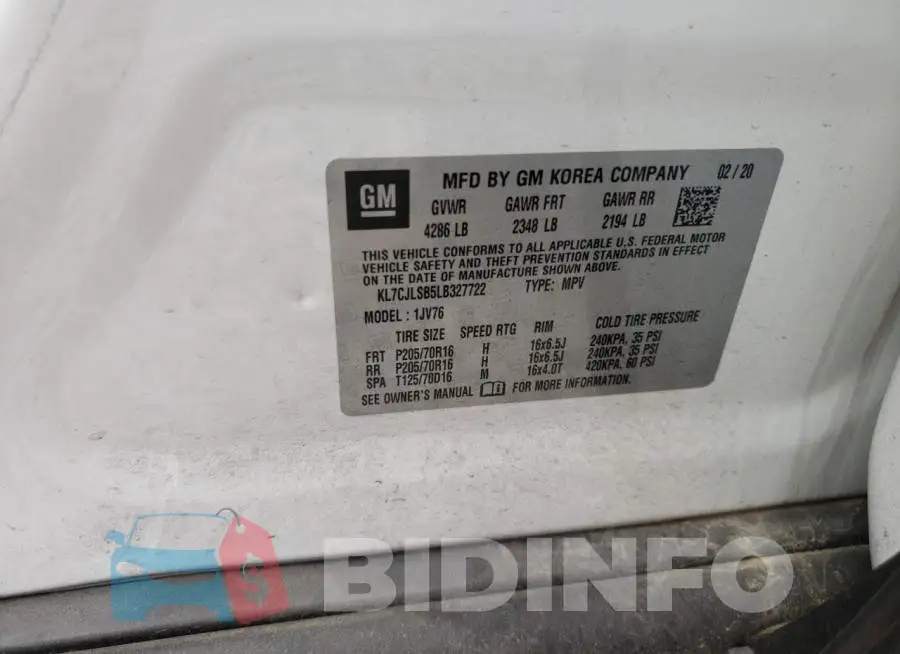 KL7CJLSB5LB327722 Photo# 10