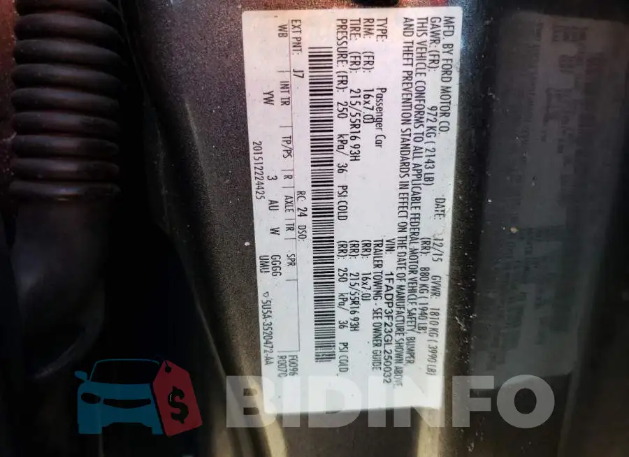 1FADP3F23GL250032 Photo# 10