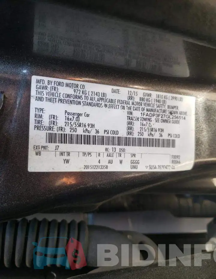 1FADP3F27GL256514 Photo# 10
