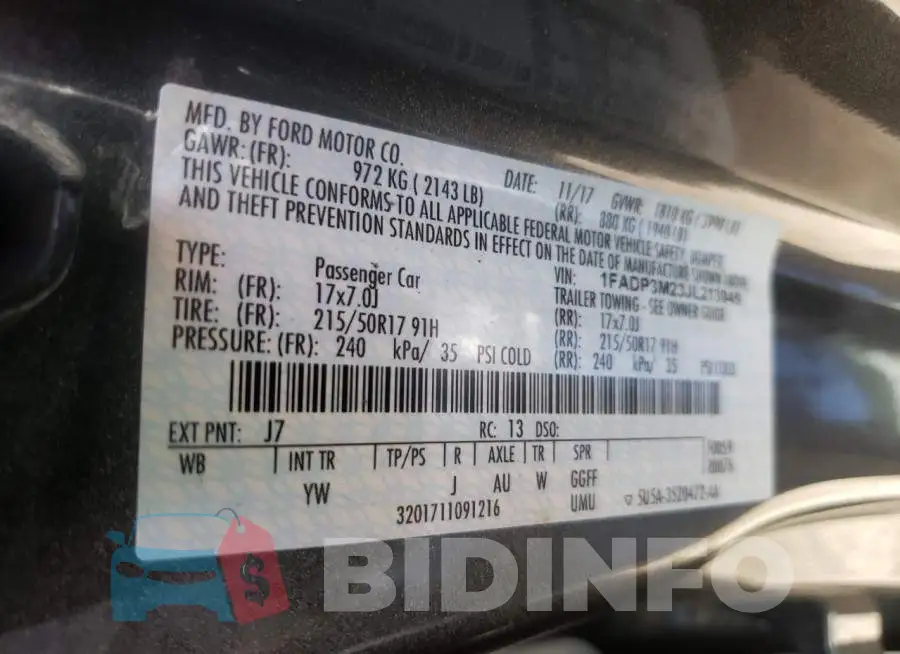 1FADP3M23JL213945 Photo# 10