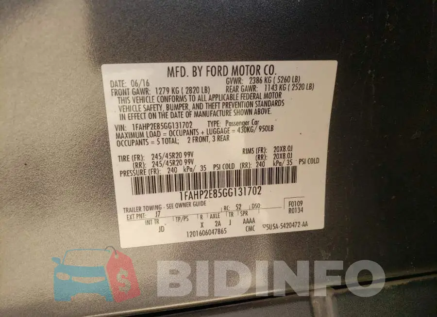 1FAHP2E85GG131702 Photo# 10