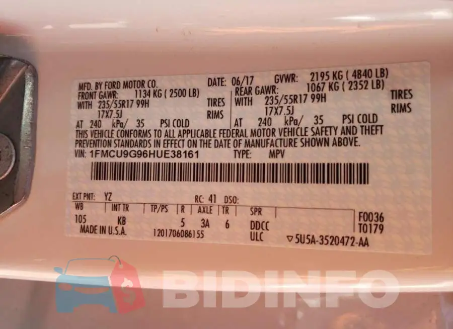 1FMCU9G96HUE38161 Photo# 10