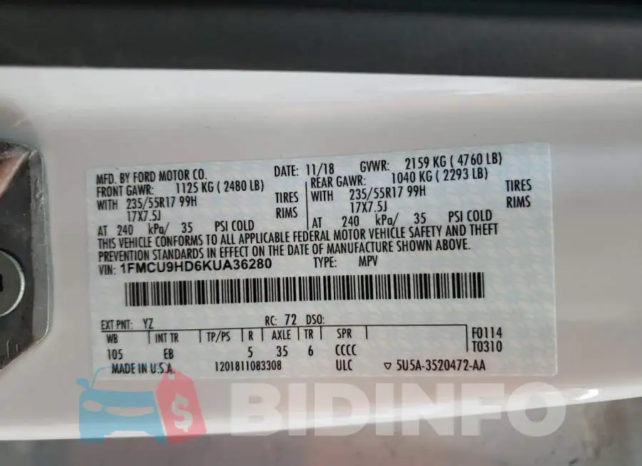 1FMCU9HD6KUA36280 Photo# 10